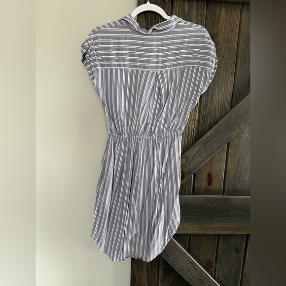 Japna Blue White Striped Button Front Shirt Dress with Tie Waist - Picture 2 of 3